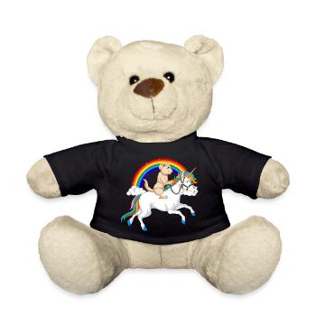 Whimsical Unicorn & golden retriever under Rainbow - Teddy Bear - black - Front