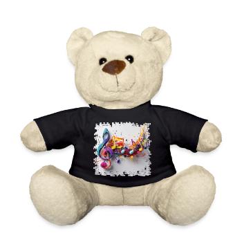 Farbenfrohe Musiknoten Kunstmotiv - Teddy - Schwarz - Vorne
