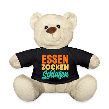 Food Gaming Sleeping Gamer Saying - Teddy Bear - black - Front