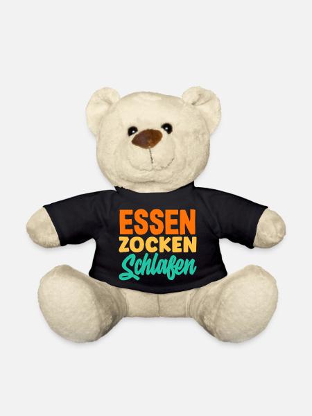 Essen Zocken Schlafen Gamer Spruch - Teddy - Schwarz