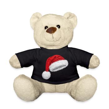 Bestickte, gemütliche klassische Weihnachtsmannmütze (bedruckt) - Teddy - Schwarz - Vorne