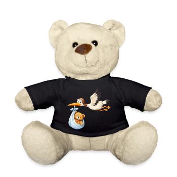 Toutou Cigogne Bébé Accouchement en chemise cadeau en tissu - Nounours - noir - Devant