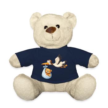 Stork Baby Delivery Teddy in Cloth Gift Shirt - Teddy Bear - french navy - Front