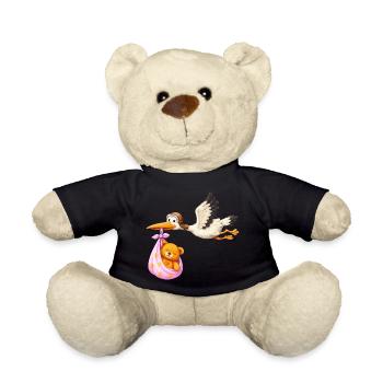 Petite fille cigogne avec cadeau en nounours en tissu - Nounours - noir - Devant