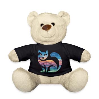 Colorful Cat Silhouette With Sunset And - Teddy Bear - black - Front
