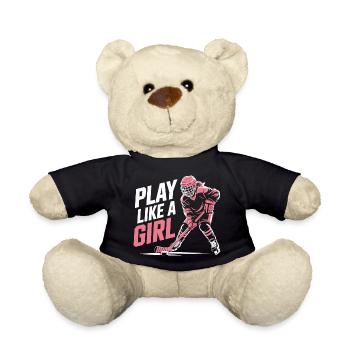 Eishockey Mädchen Shirt – Play Like A Girl - Teddy Bear - black - Front