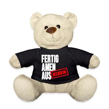 Großbuchstaben Stempelbanner - Fertig Amen Aus - Teddy - Schwarz - Vorne