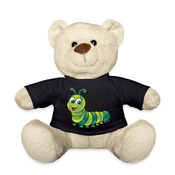 Fröhliche Grüne Raupe Cartoon Illustration - Teddy - Schwarz - Vorne