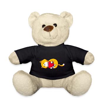 The smiling cat embraces the heart of love - Teddy Bear - black - Front