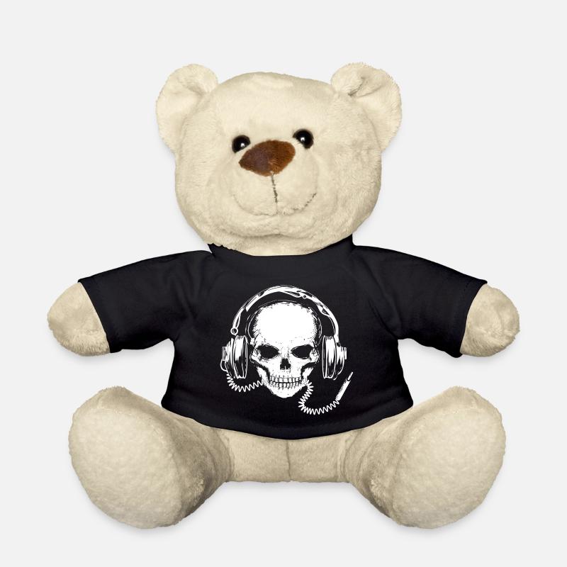 weiße Totenkopf Zeichnung mit Kopfhörer - Teddy - Schwarz