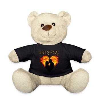 Herz Flammen Liebe Paar Sterne - Teddy - Schwarz - Vorne