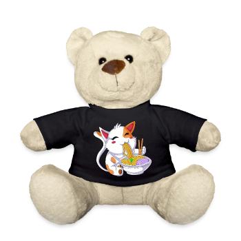 Cat Eating Ramen - Teddy Bear - black - Front