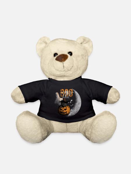 Bootiful Ghost and Black Cat in Crescent Moon - Teddy Bear - black