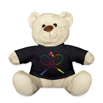 colorful badminton badminton with badminton racket - Teddy Bear - black - Front