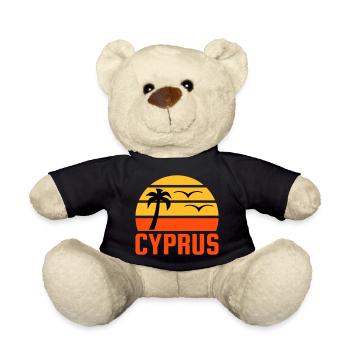 Cyprus (Halbsonne, Palme, zwei Vögel) - Teddy - Schwarz - Vorne