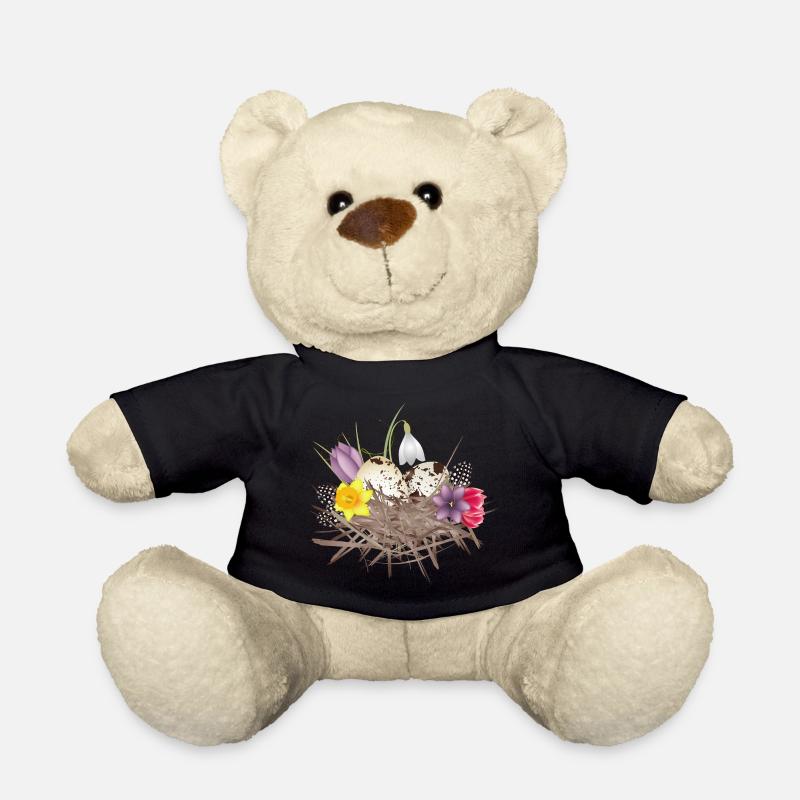 Frühlings Nest mit Eier,Federn und Frühlingsblüten - Teddy - Schwarz
