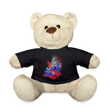 leopard, cat, wildcat, painting, leaves, jungle - Teddy Bear - black - Front