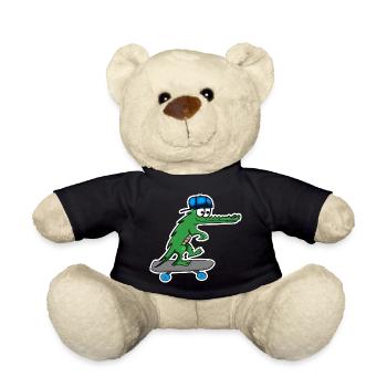 Krokodil mit Skateboard und Mütze - Teddy - Schwarz - Vorne
