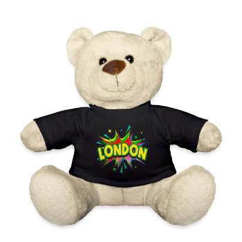 London England UK City Pop Art Comic Art - Teddy Bear - black - Front