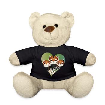 magical red panda bear family with green heart - Teddy Bear - black - Front