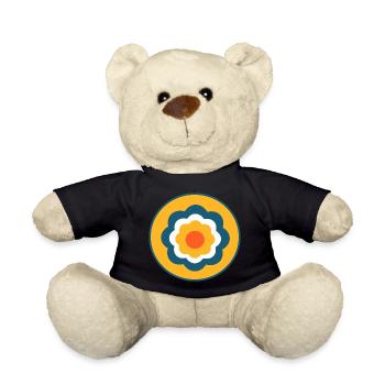 Flower, Blue Flower, Floral, Colorful, Hippie, Retro - Teddy Bear - black - Front