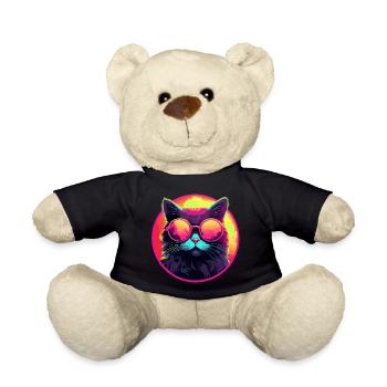Cat with sunglasses thinks the 80s are cool - Teddy Bear - black - Front