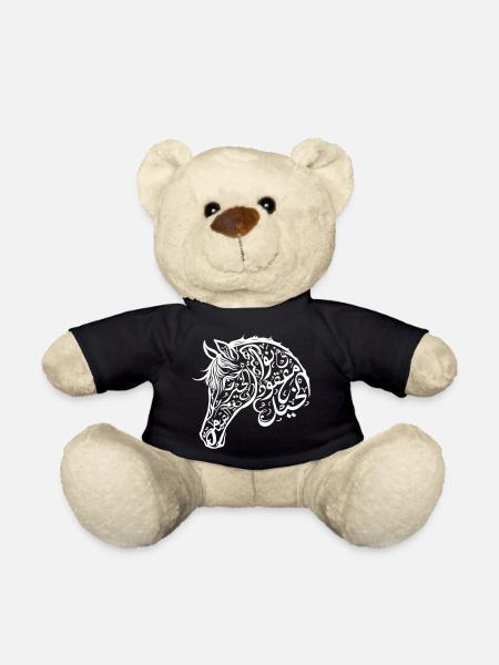 Intricate Arabic Calligraphy Horse Design - Teddy Bear - black