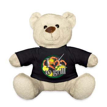A barbecue with lemons and prawns in the shape of a heart - Teddy Bear - black - Front