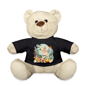 Playful monkey with tropical fruits - Teddy Bear - black - Front