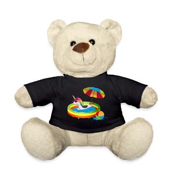 Summer unicorn in the paddling pool - Teddy Bear - black - Front