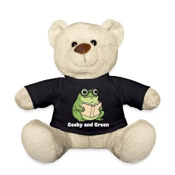 Geeky Green Frog Reading - Teddy Bear - black - Front