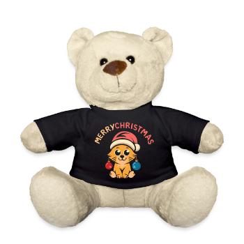 Süße Weihnachtskatze mit Mütze und Kugeln - Teddy - Schwarz - Vorne