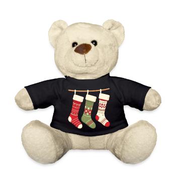 Three Stockings Christmas Pattern - Teddy Bear - black - Front