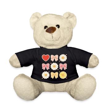 Pastel Daisy Bows Heart Pattern - Teddy Bear - black - Front