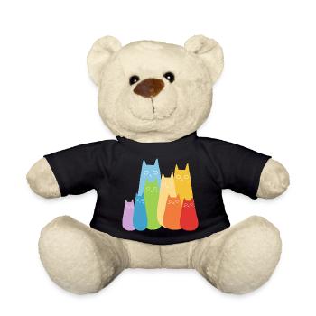 Bunte Katzen Katze Regenbogen - Teddy - Schwarz - Vorne