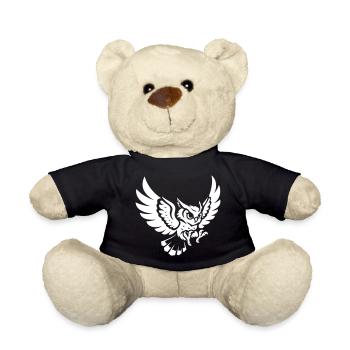 Owl in Approach – Powerful Motif - Teddy Bear - black - Front