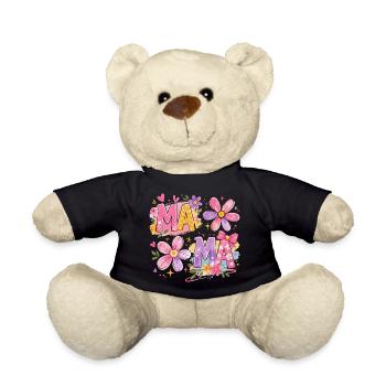 MAMA große Blumen und rosa Schleife | Retro-Stil - Teddy - Schwarz - Vorne