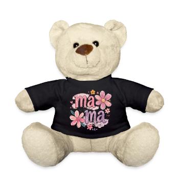MAMA große Blumen und rosa Schleife | Retro-Stil - Teddy - Schwarz - Vorne
