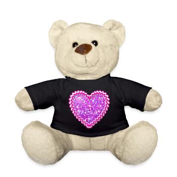 40 Lebkuchenherz Pink Glitzer Glamour Herz - Teddy - Schwarz - Vorne