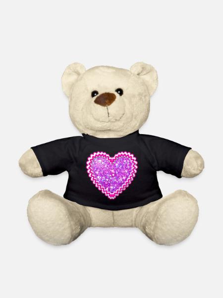 40 Lebkuchenherz Pink Glitzer Glamour Herz - Teddy - Schwarz