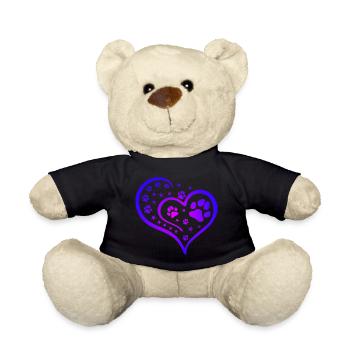 Buntes Herz mit Pfoten und Sternen - Teddy - Schwarz - Vorne