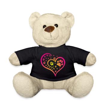 Buntes Herz mit Pfoten und Sternen - Teddy - Schwarz - Vorne