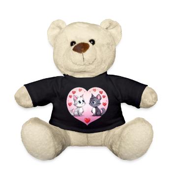 Two cute love cats, two cute cats in the heart cat - Teddy Bear - black - Front