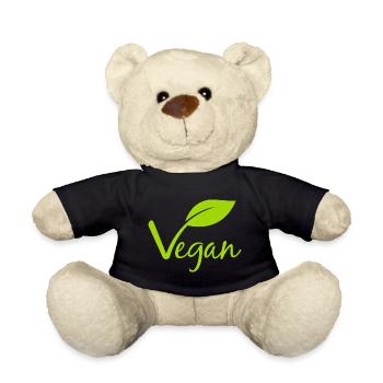 Vegan mit einem Blatt für Veganer und Vegetarier - Teddy - Schwarz - Vorne
