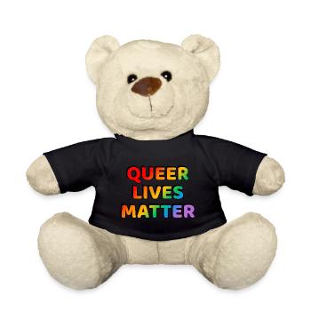 Queer lives matter LGBT Pride gay rainbow - Teddy Bear - black - Front
