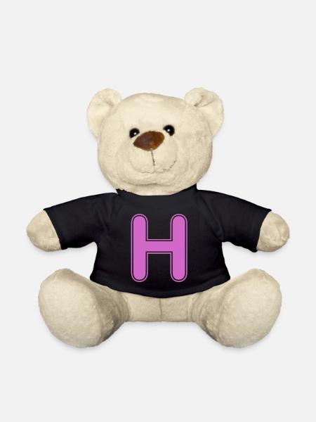 H Letter Alphabet Name Spelling Gift - Teddy Bear - black