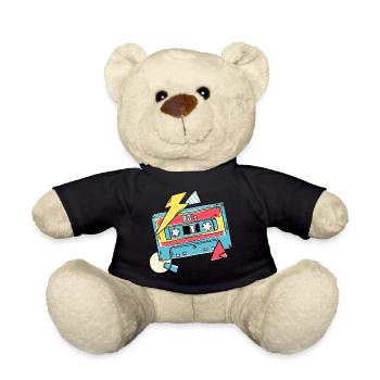 Cassette Music 80s Gift Pop Style Gift Idea - Teddy Bear - black - Front