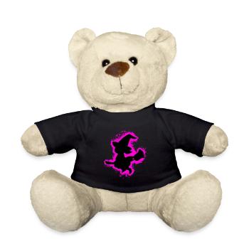 Mädchen Hexe Pink und Schwarz Umriss - Teddy - Schwarz - Vorne