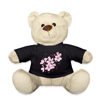 Flower Japanese Cool Gift - Teddy Bear - black - Front