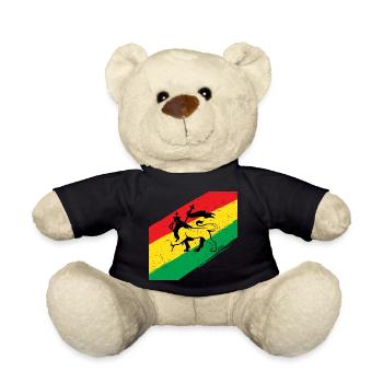 Rasta lion in front of three-color flag - Teddy Bear - black - Front